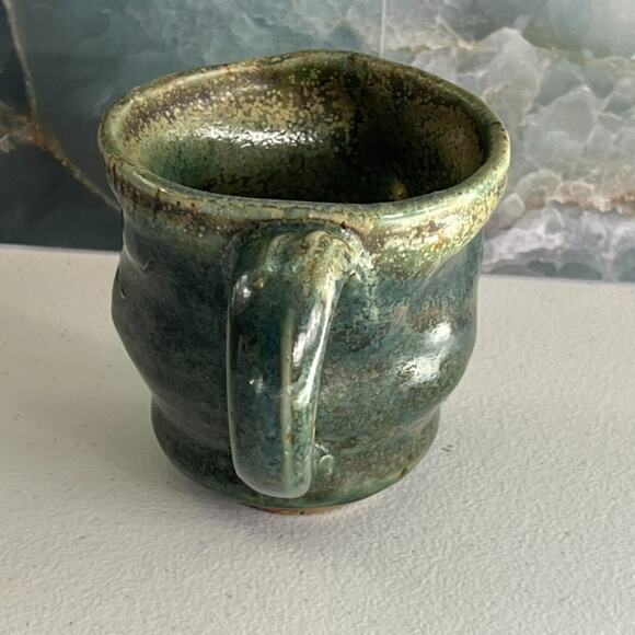 Studio Art Pottery Mug 3.5" Stoneware Green Speckled Lumpy - Picture 2 of 10